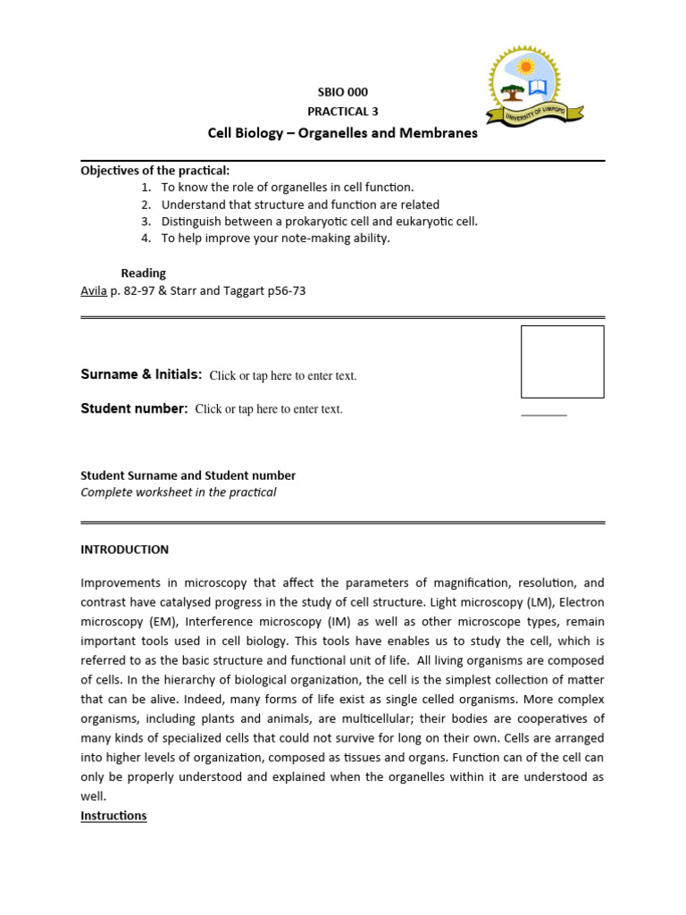 Prac 3 Cell Biology | PDF