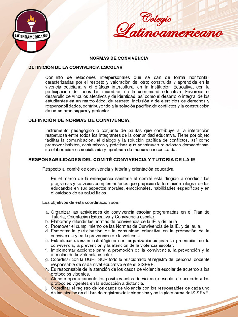 Normas de Convivencia Escolar Efectivas | PDF | Crecimiento personal y ...