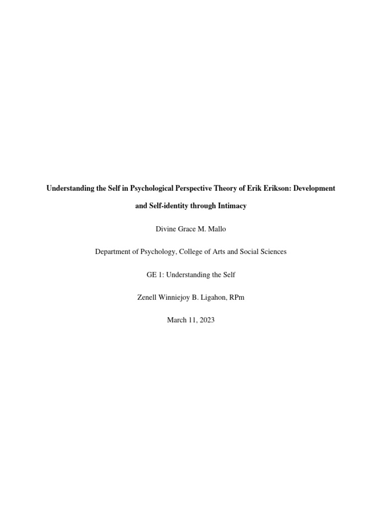 Understanding The Self in Psychological Perspective Theory of Erik