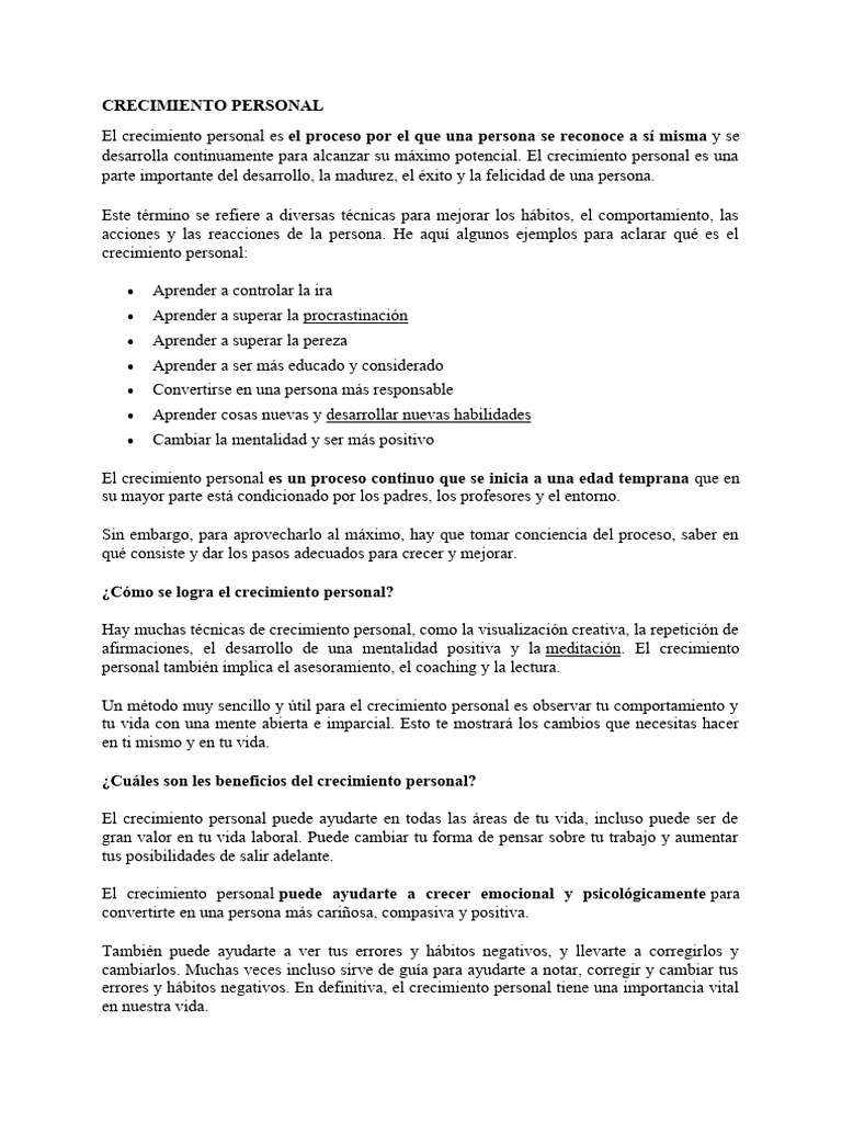 Crecimiento Personal | PDF | Desarrollo personal | Aprendizaje