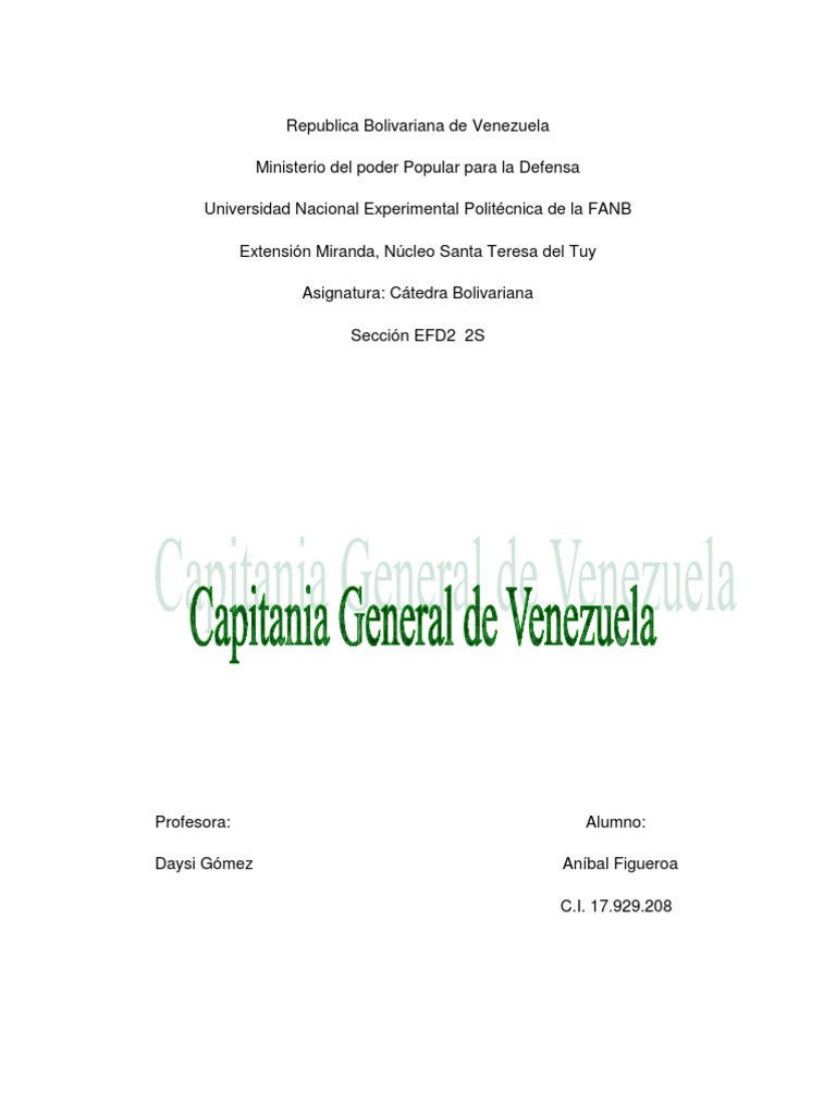 Capitania General de Venezuela PDF Venezuela Política (general)