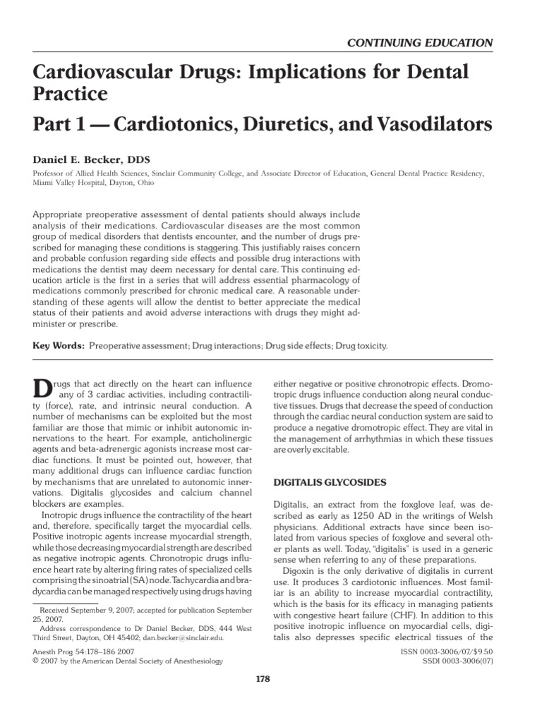 Cardiovascular drugs implications for dental practice part 1