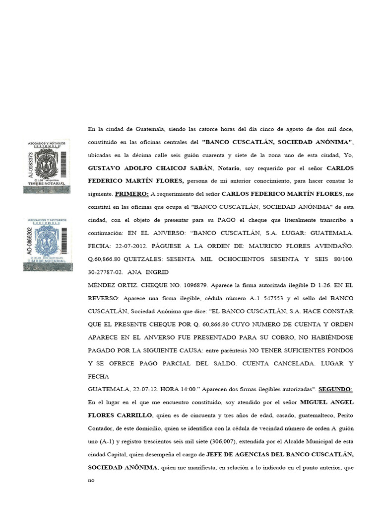 Ejemplo de Protesto de Cheque en Guatemala | PDF | Ciencias sociales ...