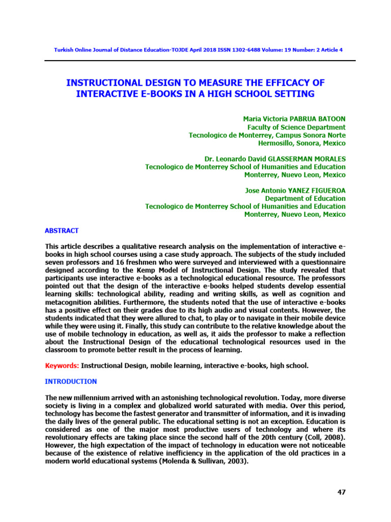 Instructional Design To Measure The Efficacy of | PDF