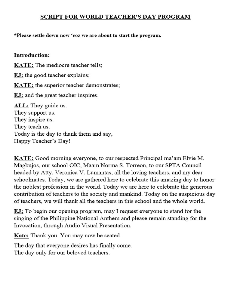 Teachers Day Script | PDF | The United States | Educational Organizations