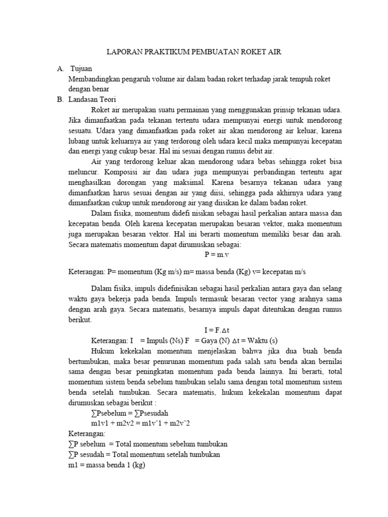 LAPORAN PRAKTIKUM PEMBUATAN ROKET AIR | PDF