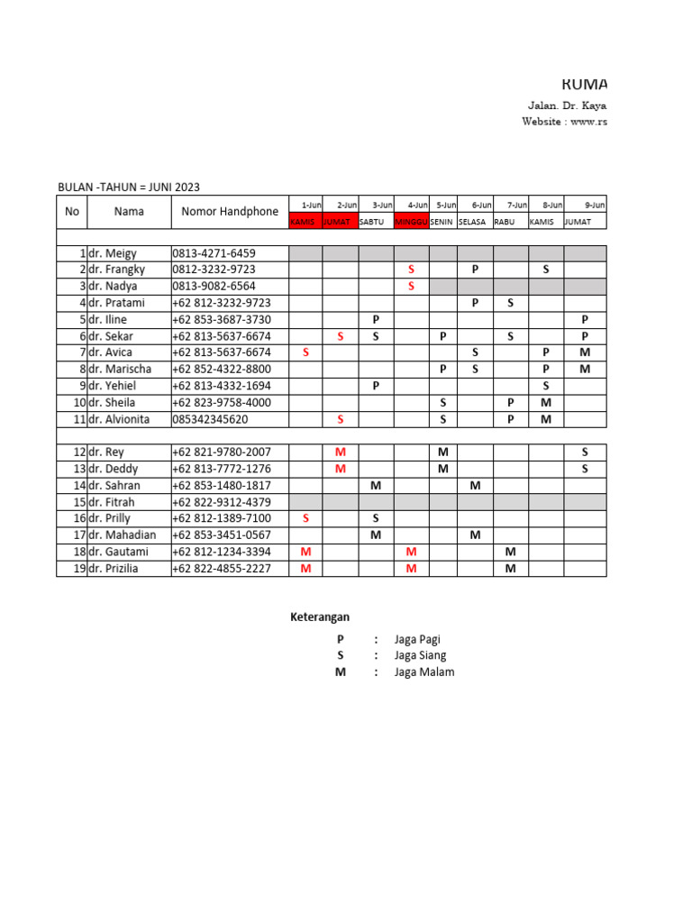 Jadwal Jaga IGD Juni 2023 | PDF