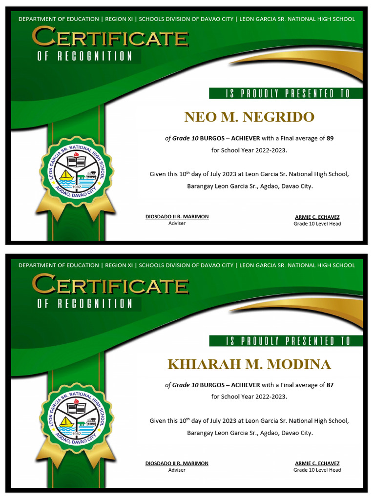 Certificate For Achievers Final | PDF