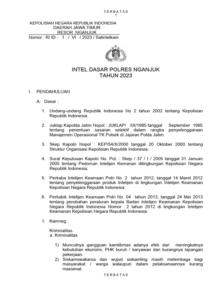 Laporan Intelijen Polres Nganjuk 2023 | PDF