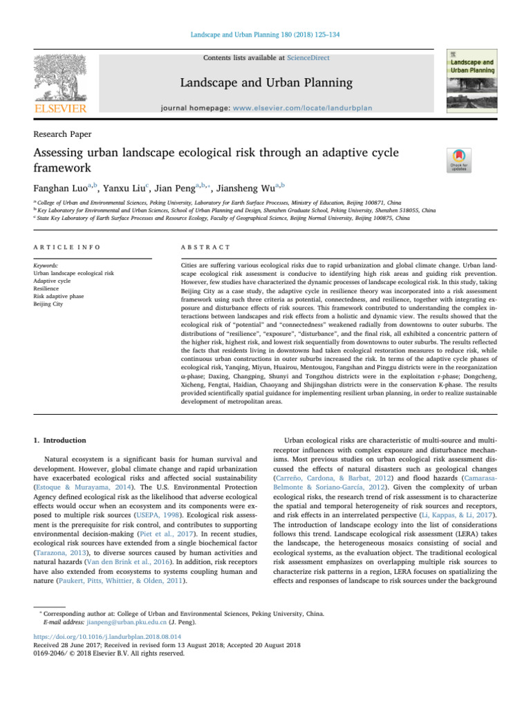 Urban Ecological Risk Assessment Framework | PDF