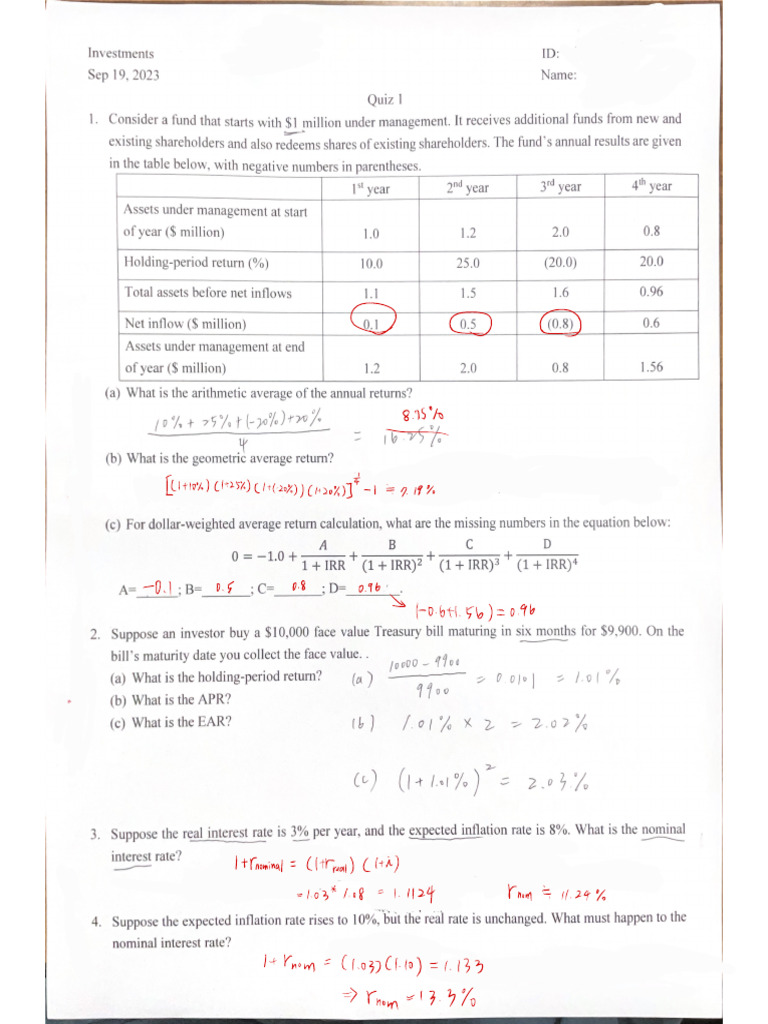 Investment Quiz 1 | PDF