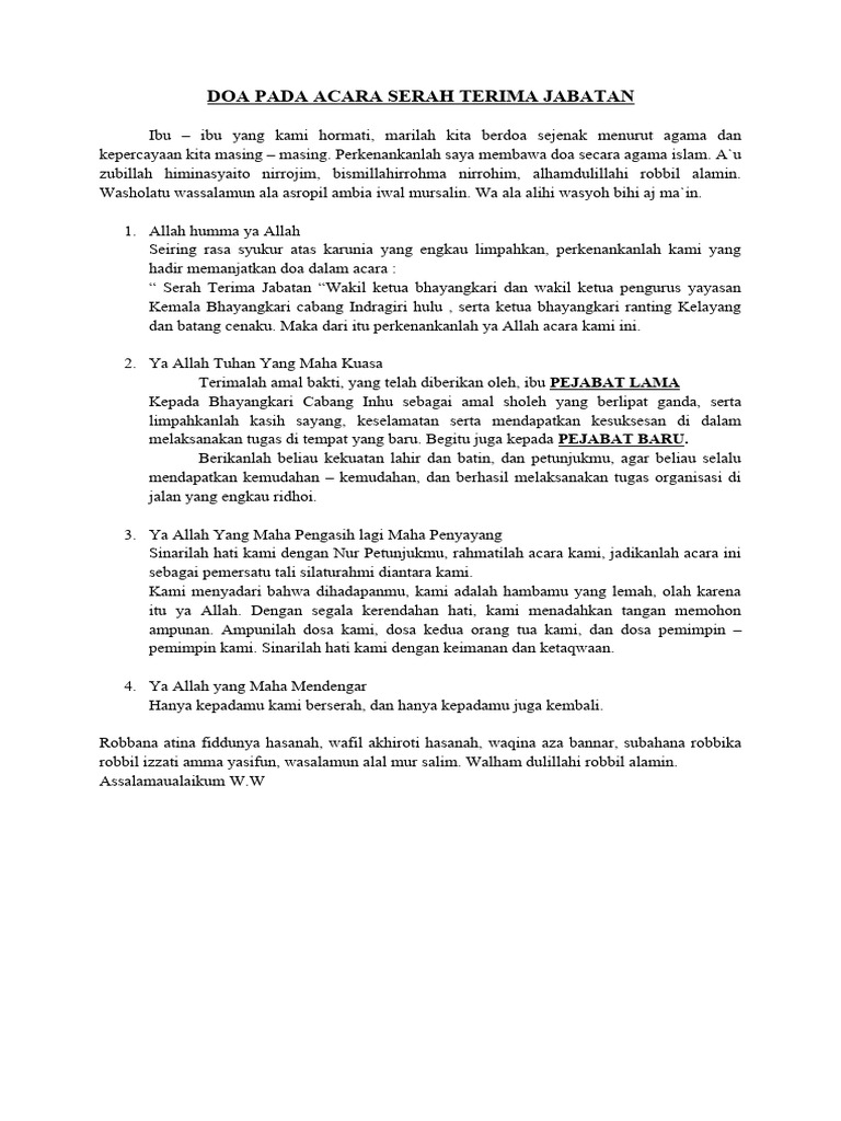 Doa Serah Terima Jabatan Bhayangkari | PDF