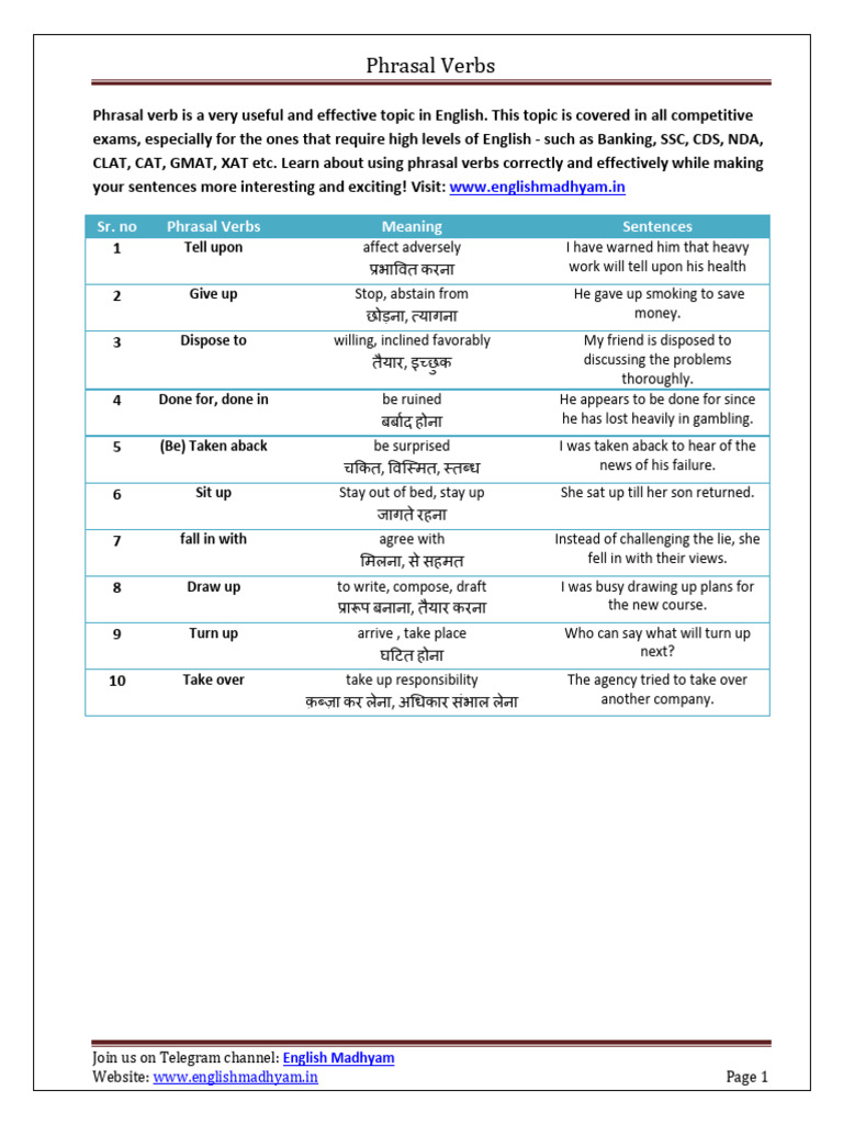 Phrasal verbs Sheet 19 | PDF