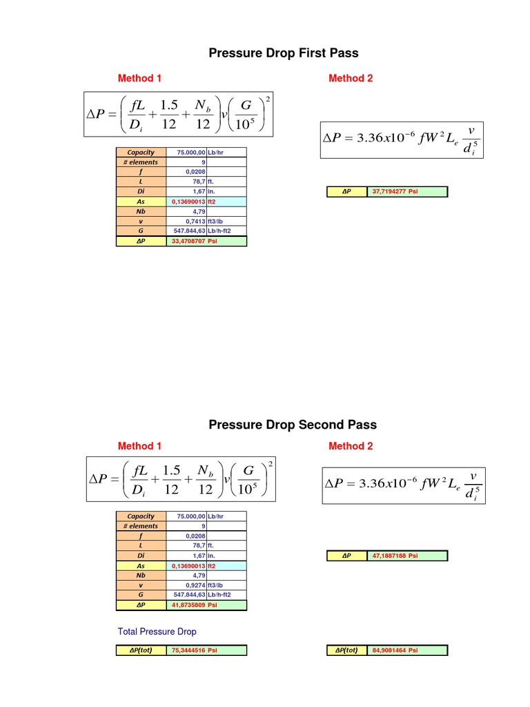 Pressure Drop Calculations for Two Passes | PDF | Technology & Engineering