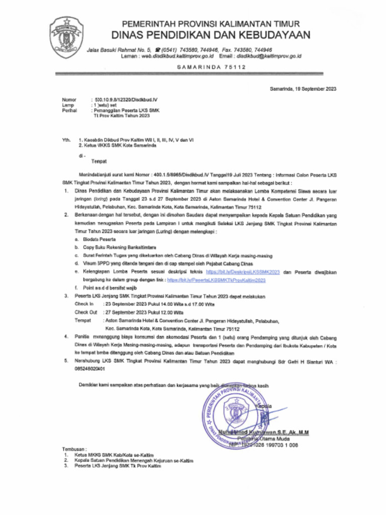 Lks Pemanggilan Peserta Lks Smk Tk Prov Kaltim 2023 All Pdf