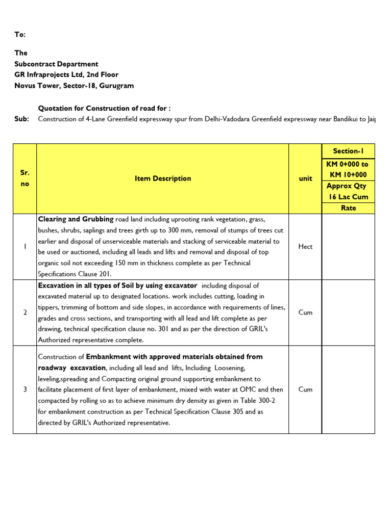 Quotation Format - Earthwork - Bandikui - Jaipur | PDF