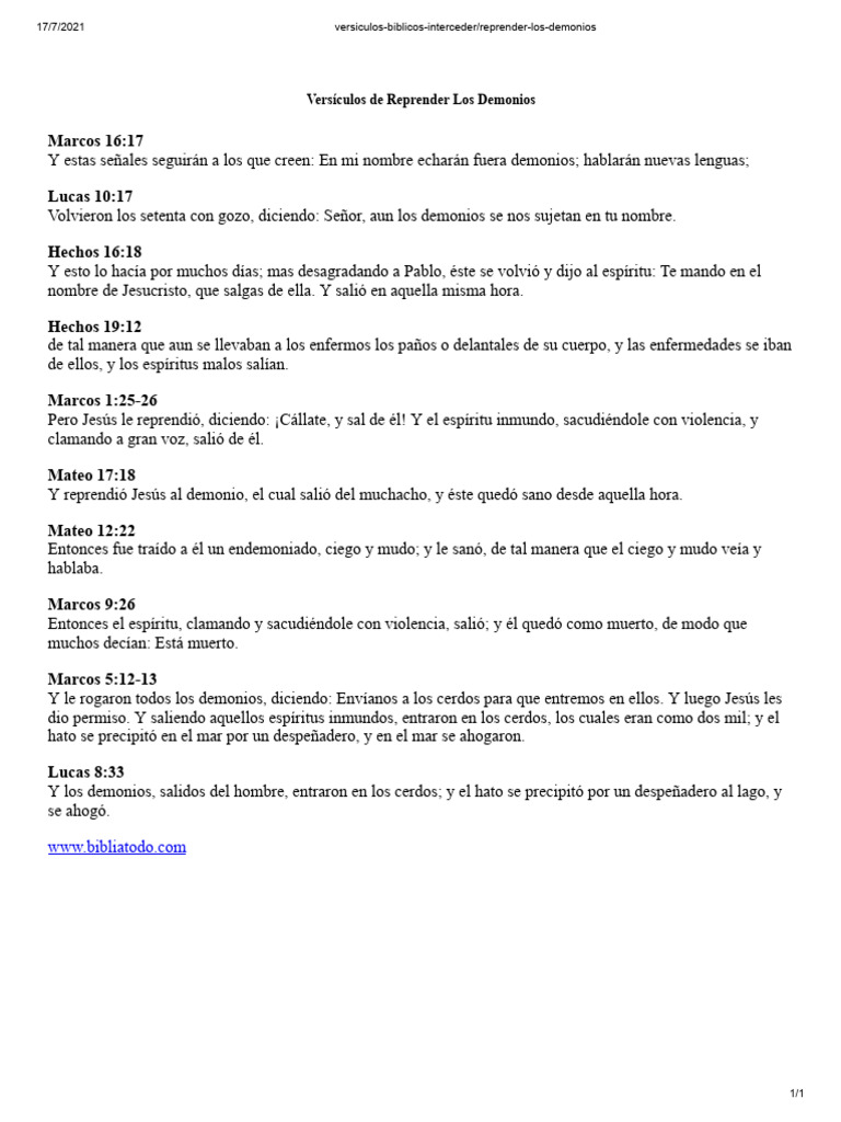Versiculos Biblicos Interceder - Reprender Los Demonios | PDF