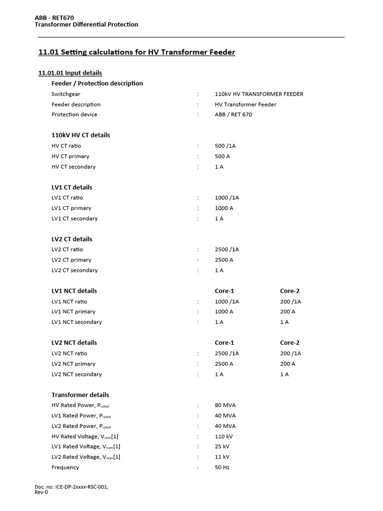 HV Transformer Relay Setting Calculations | PDF