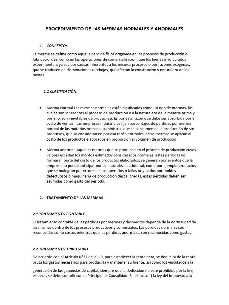Procedimiento de Mermas Normales y Anormales | PDF