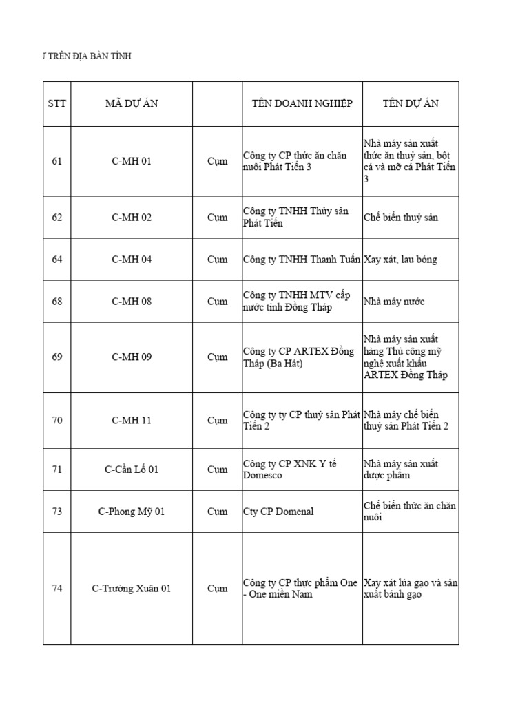 DS Doanh Nghiep Trong CCN | PDF
