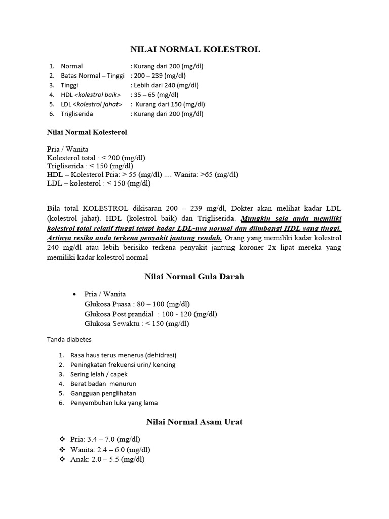 Nilai Normal Kolesterol dalam Darah | PDF | Kesehatan Holistik