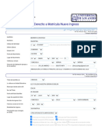 Planilla de Derecho A Matrícula OCRE-ULA