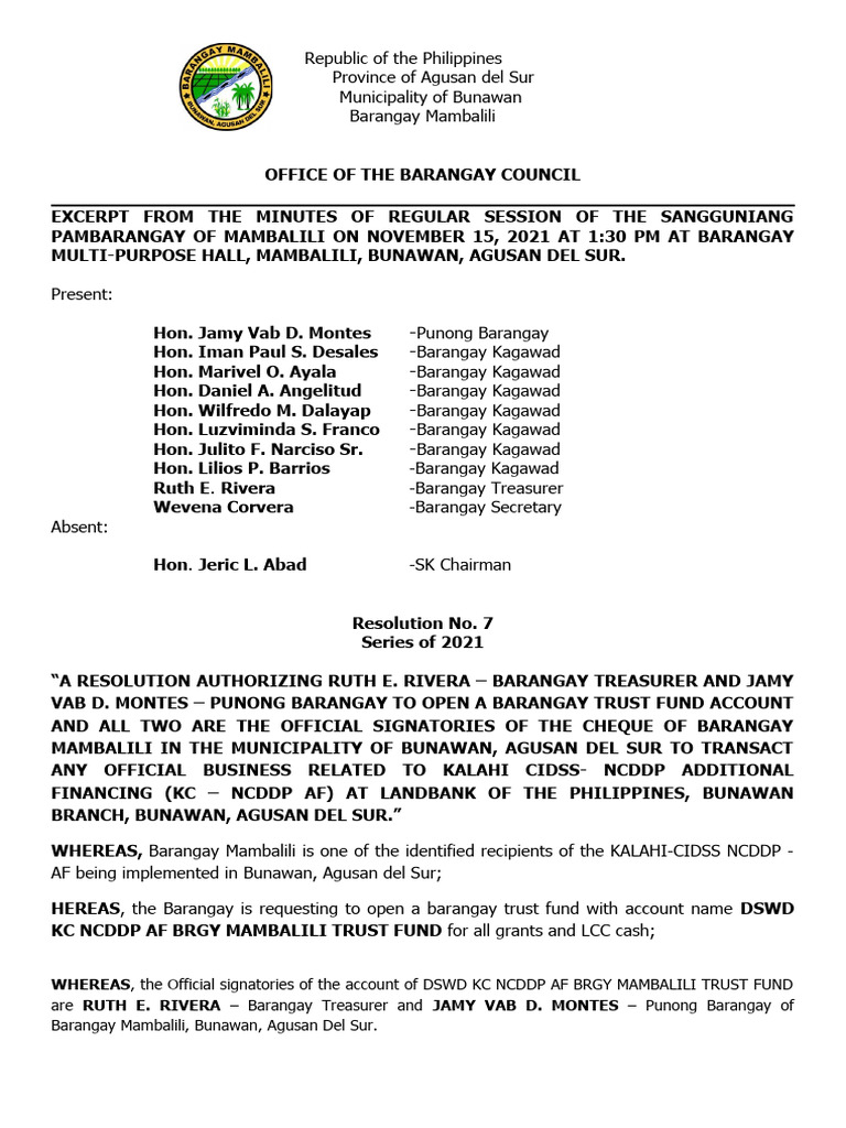 Barangay Trust Fund Resolution | PDF | Philippines | Government