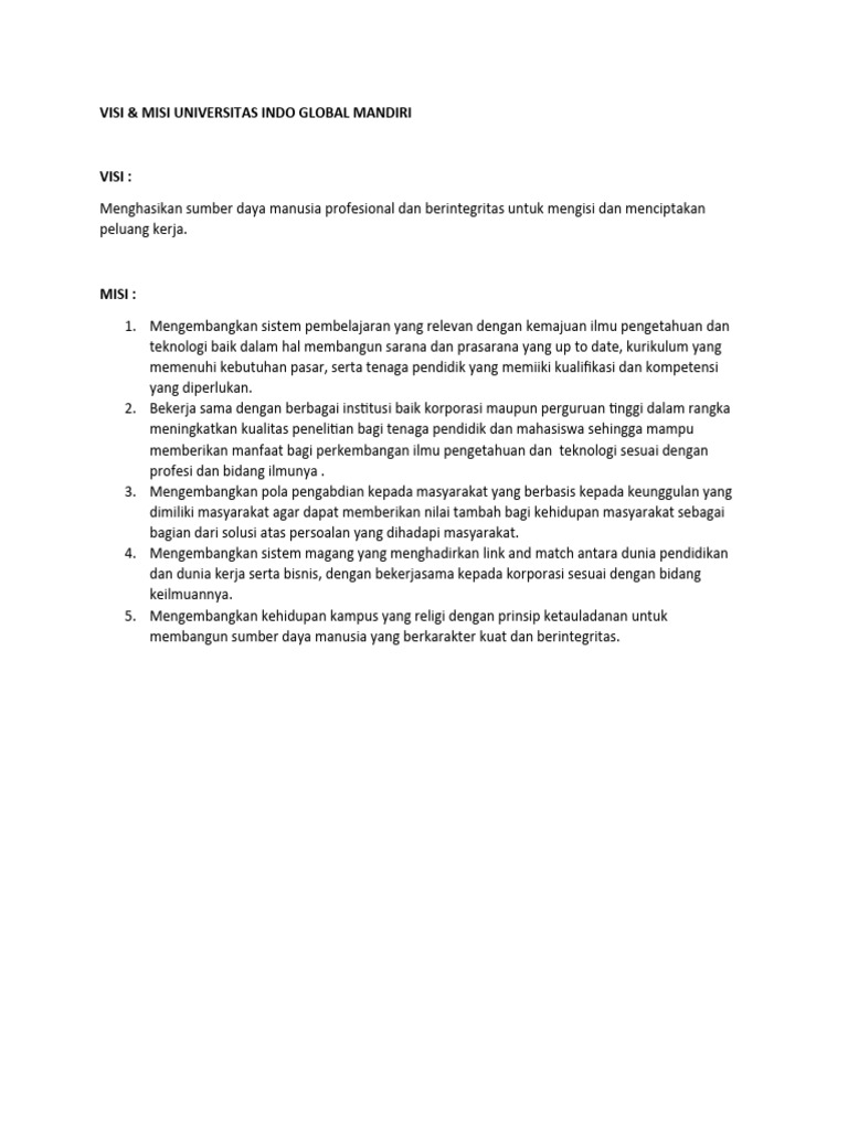 Visi Misi Ui | PDF