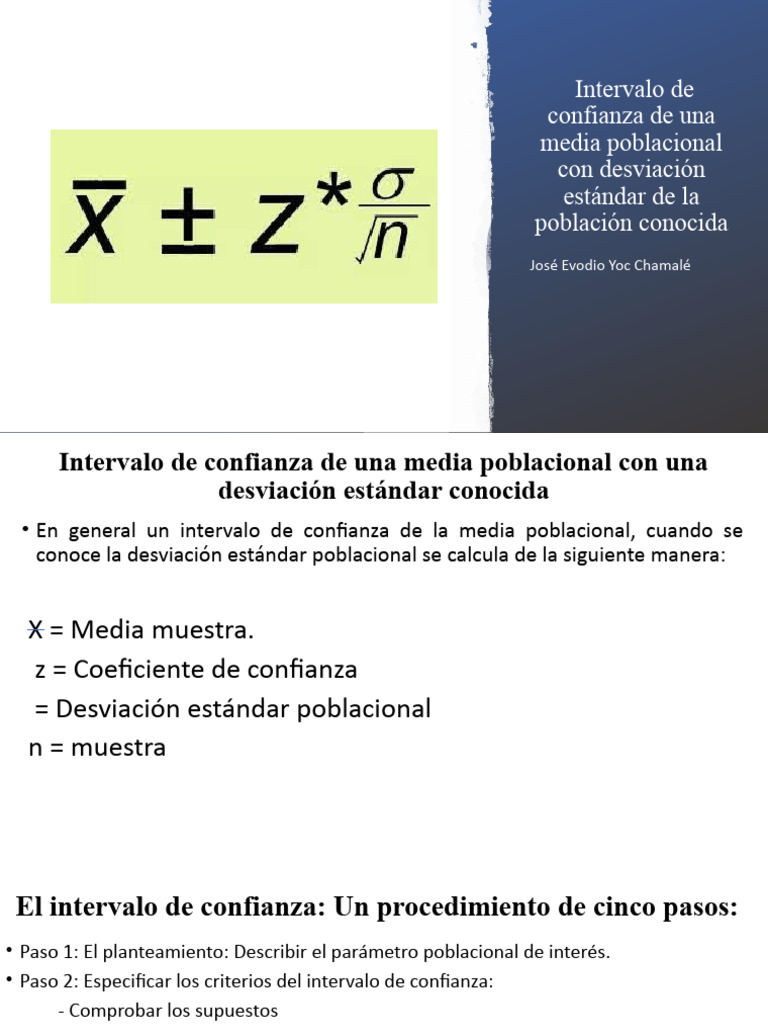 Intervalo de Confianza de La Media Con Desviación Estándar Poblacional ...