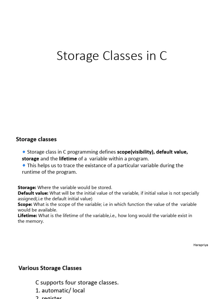 Storage Classes in C | PDF