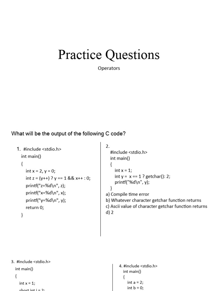 Practice questions 4 operators pdf