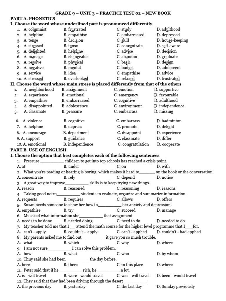 Grade 9 Phonetics & English Practice Test | PDF | Language Arts ...