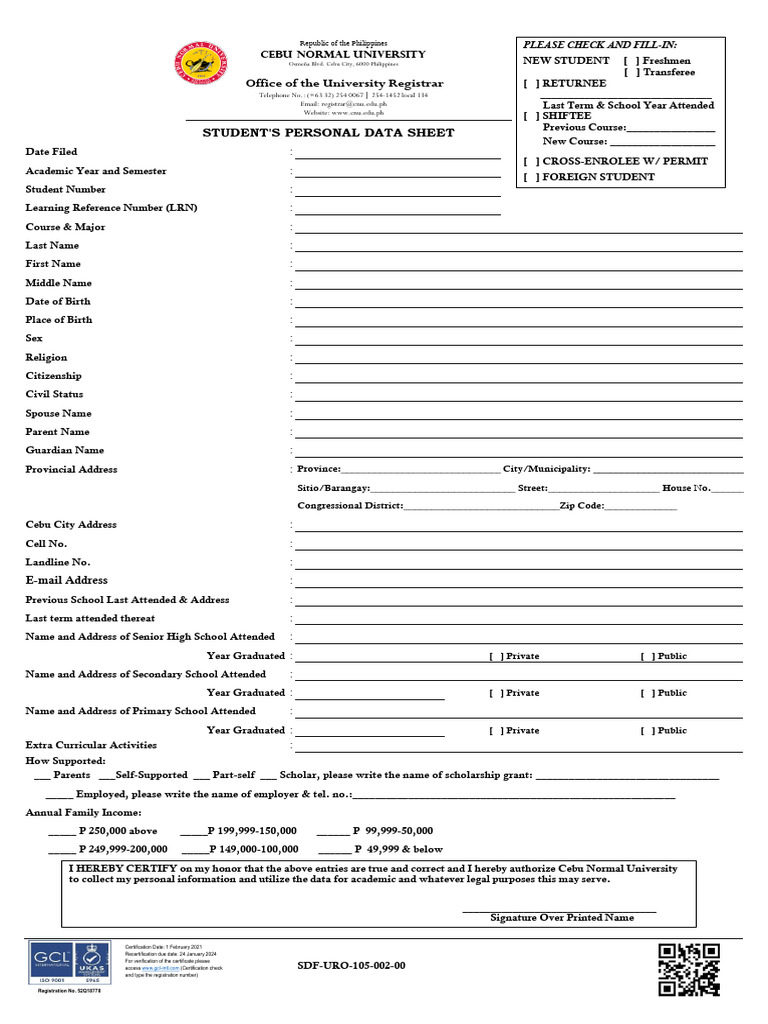 Personal Data Sheet PDF