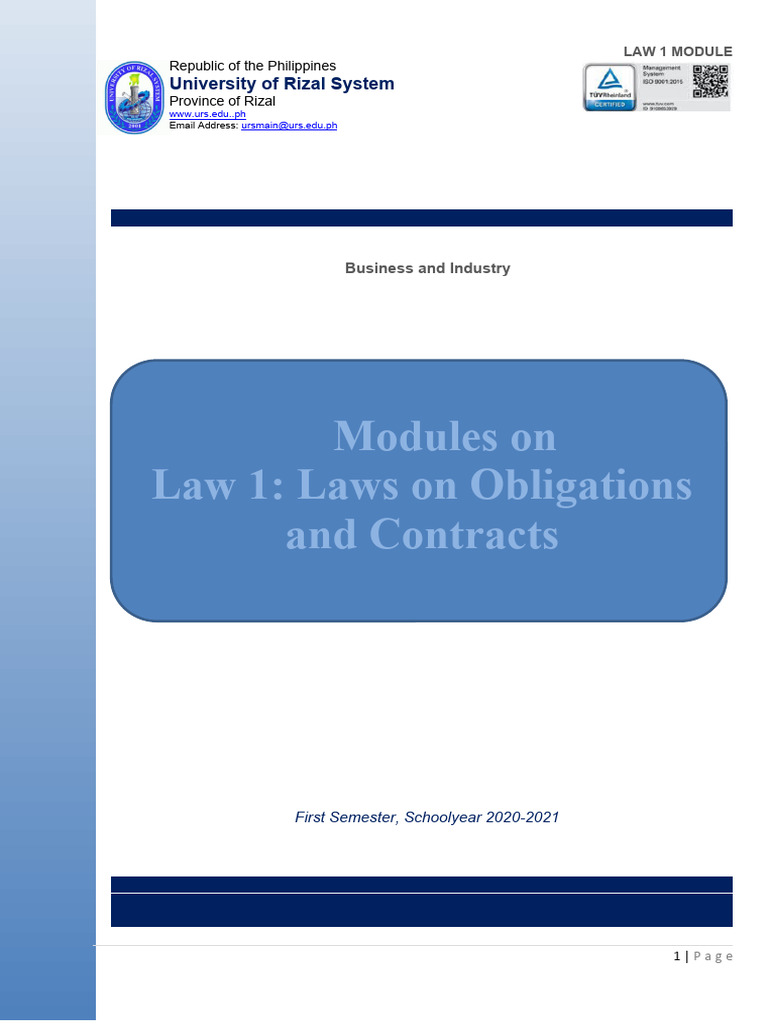 Law 1 Module: Obligations & Contracts | PDF | Legal Liability | Negligence