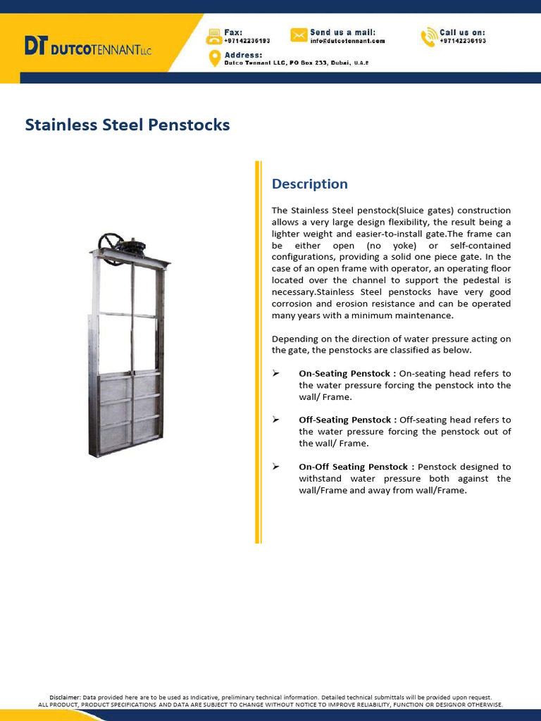 Stainless Steel Penstocks Guide | PDF | Stainless Steel | Physical Sciences