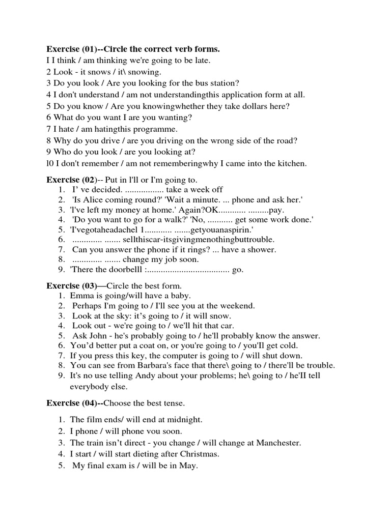 Verb Tenses and Progressive Forms Exercises | PDF | Language Arts ...