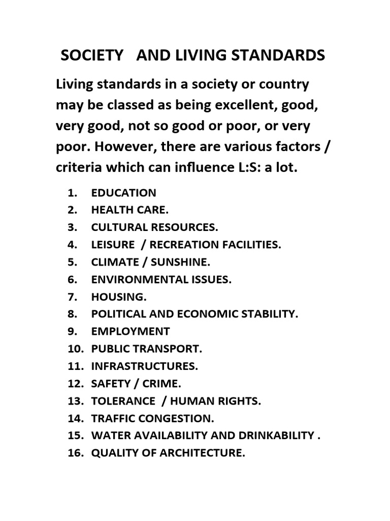 Society and Living Standards PDF