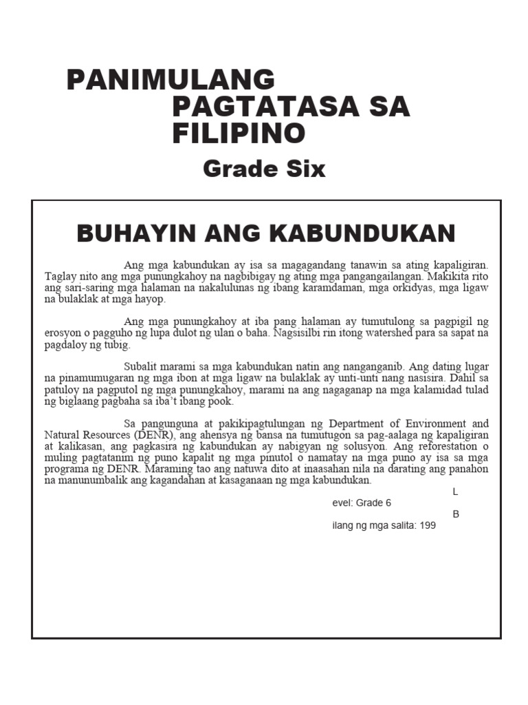 Grade 6 Reading Passage in Filipino | PDF