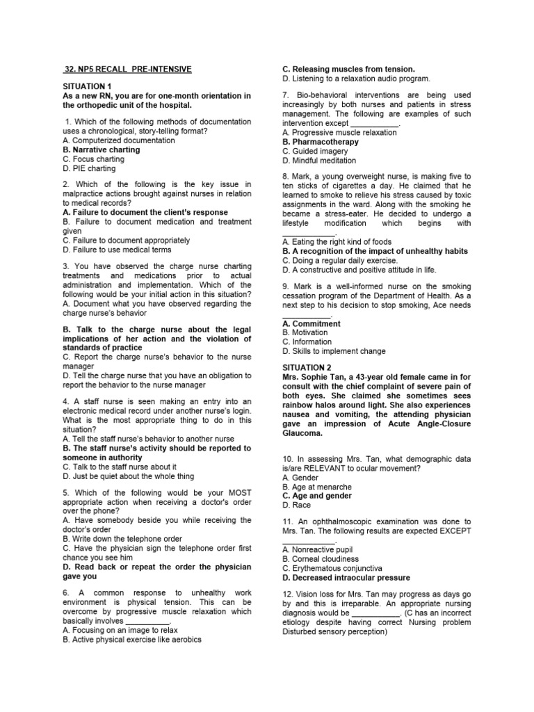 NP5 Recall: Nursing Documentation Scenarios | PDF