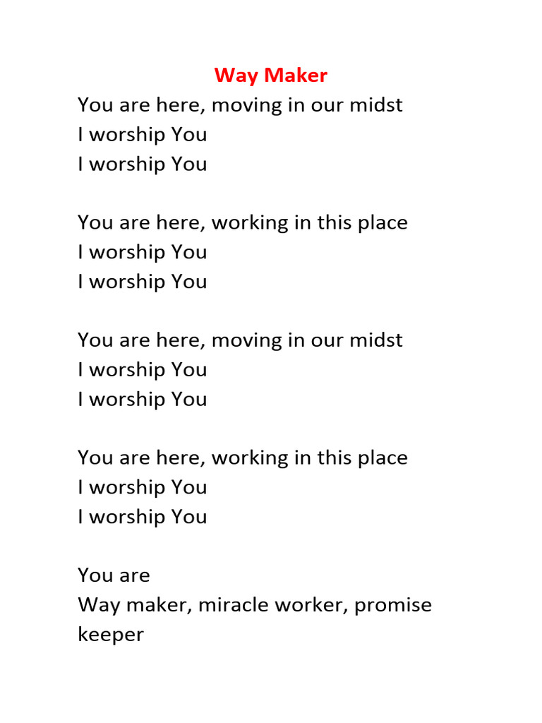 Way maker lyrics pdf