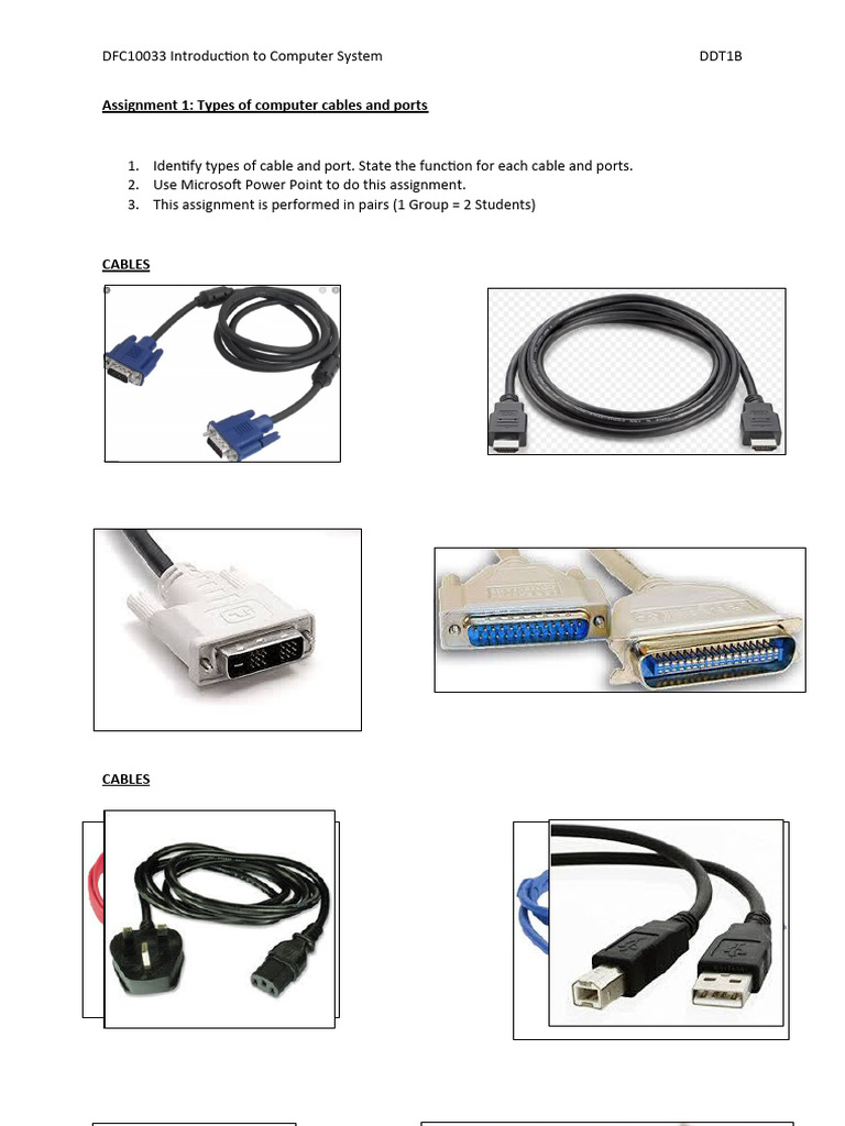 Assignment 1 - Types of Computer Cables and Ports | PDF
