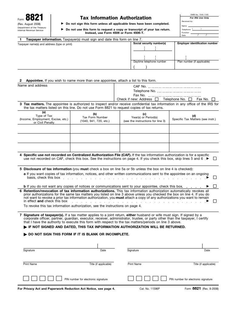 NEW IRS Form 8821 Tax Release Aurhorization ATR FORM PDF Internal