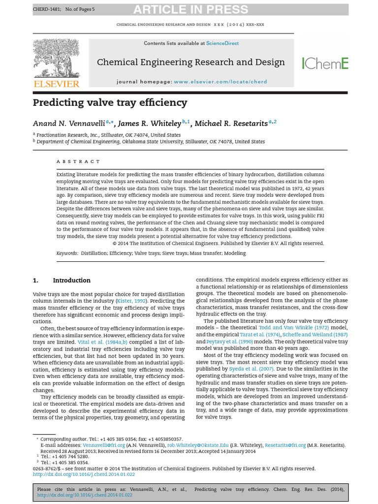 Valve Tray Efficiency Data PDF Physical Sciences Chemistry