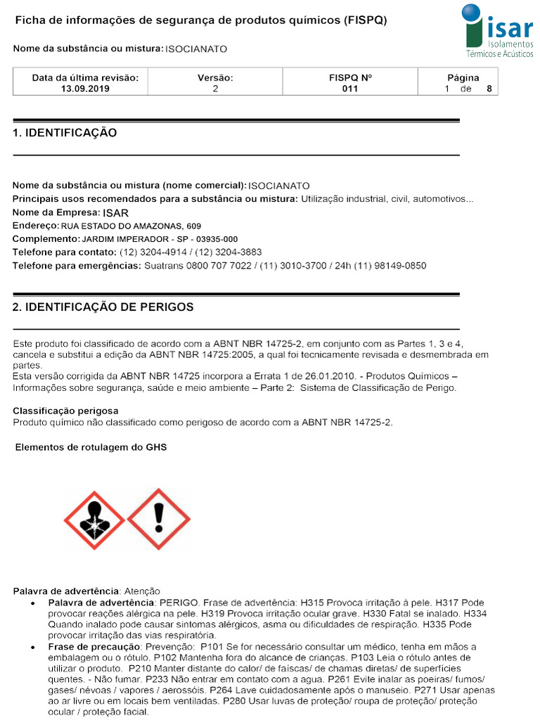Fispq Isocianato - Abnt NBR 14725 | PDF