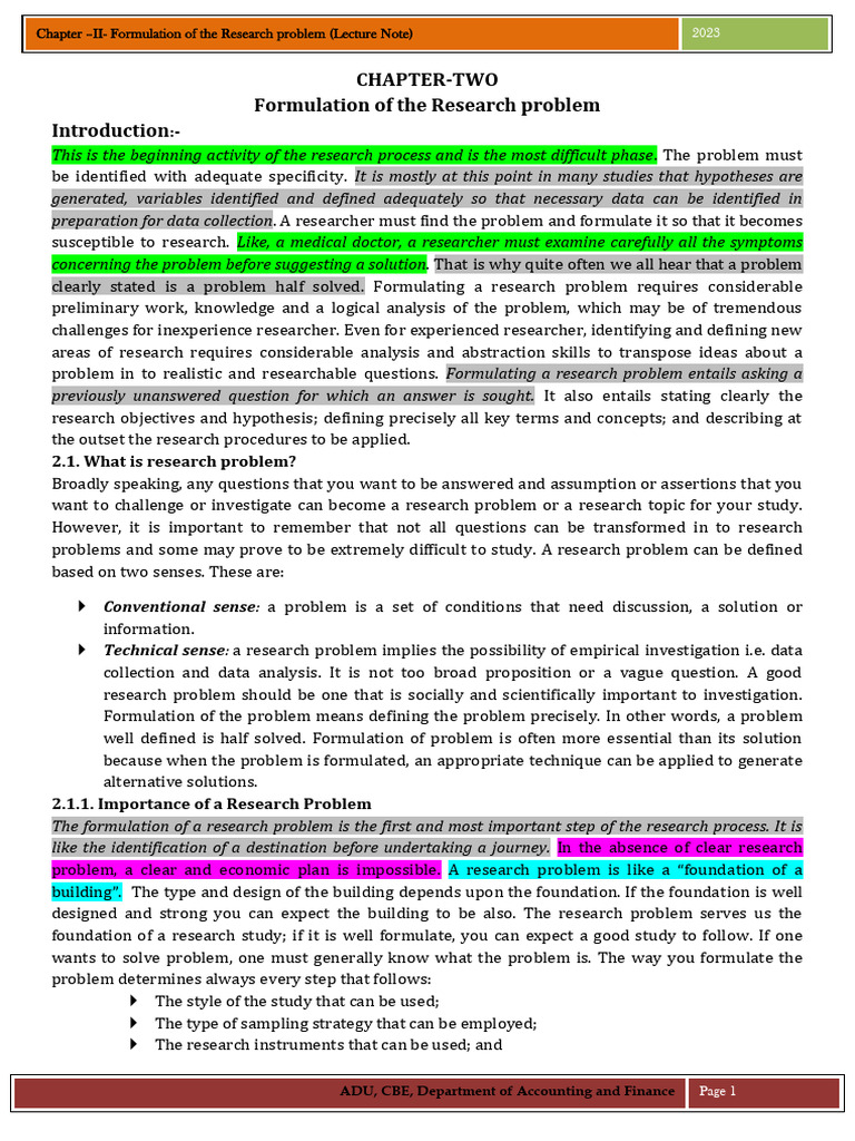 Chapter-2-Formulation of Research Problem | PDF | Statistical ...