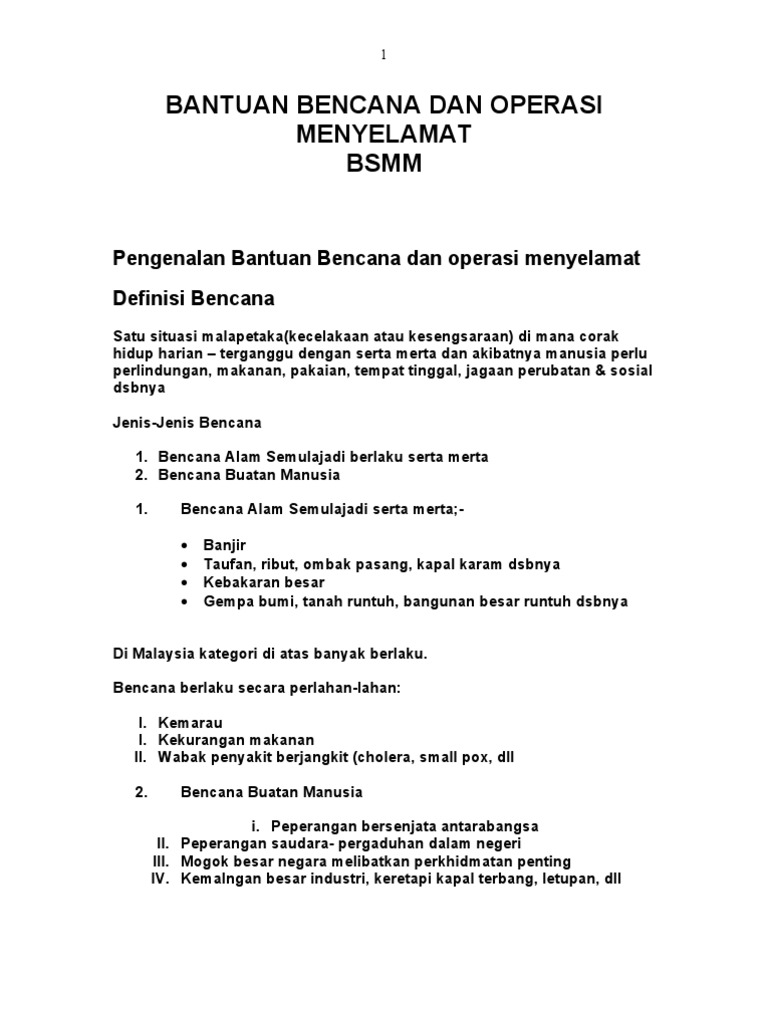 Bantuan Bencana Dan Operasi At Kuliah 1 Pdf