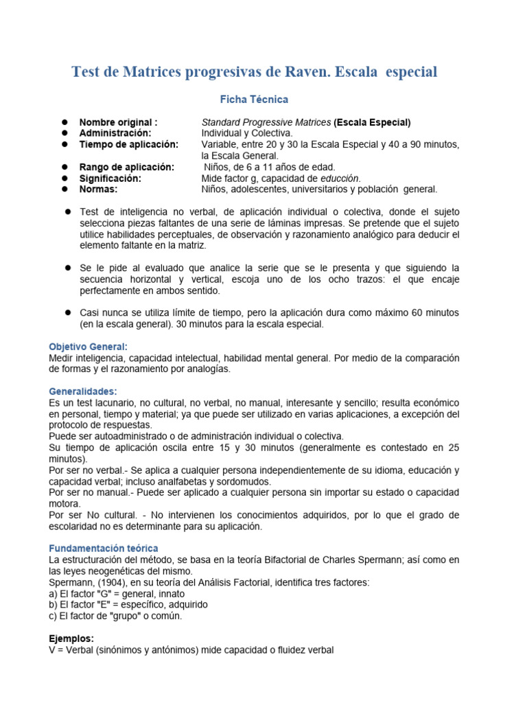 Manual Test Matrices Progresivas Raven | PDF | Inteligencia | Science