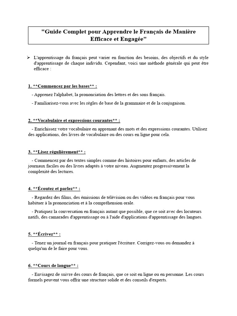 Guide Pratique pour Apprendre le Français | PDF | Langue française ...