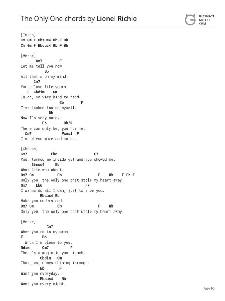 The Only One Chords by Lionel Richietabs @ Ultimate Guitar Archive | PDF