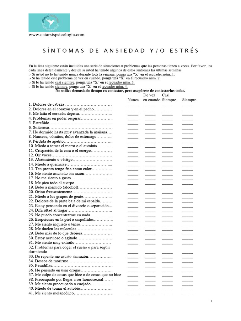 Sintomas Ansiedad Estrés Pdf